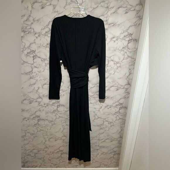 Eloquii Dress Womens Plus 14/16 Wrap Belted Long Sleeve Ribbed Cut-Outs - Picture 4 of 7